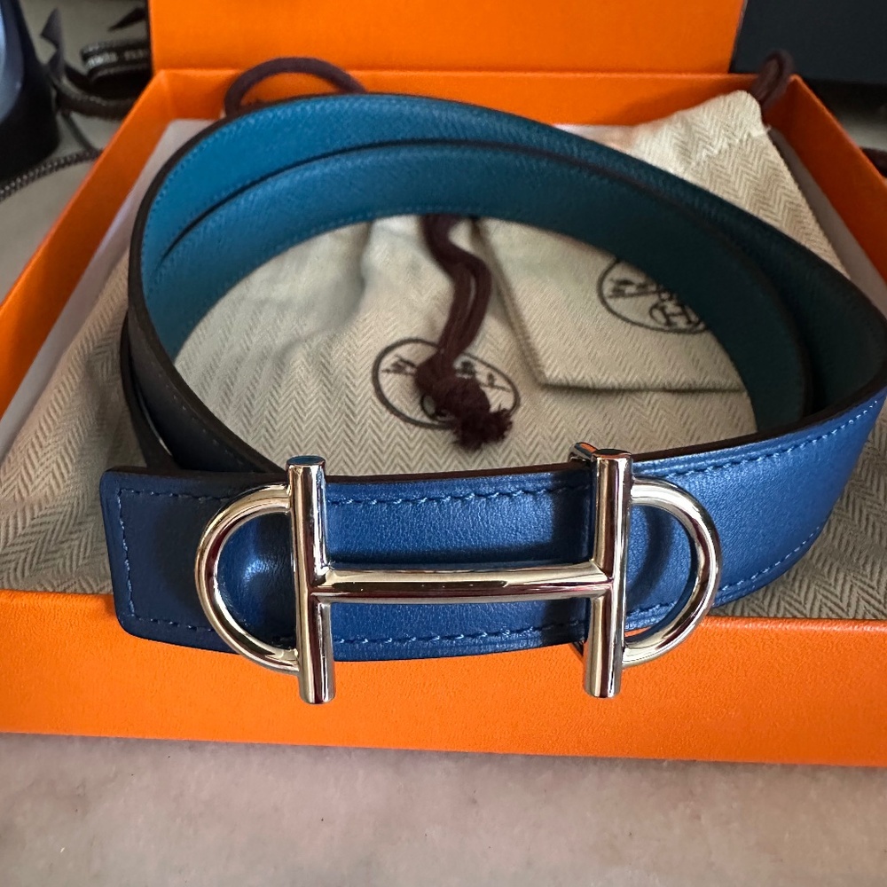 Hermes Gamma belt buckle and reversible leather strap 85